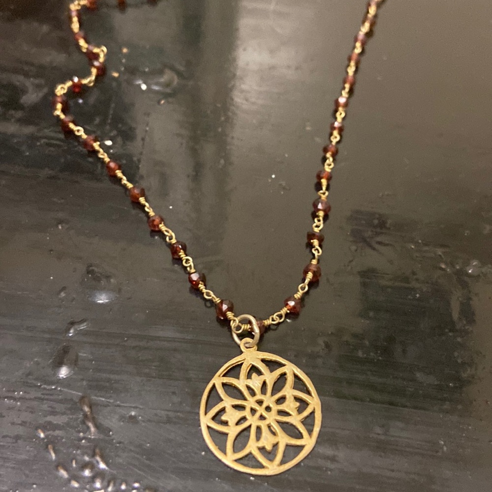 Handmade Red Amethyst and Gold Necklace